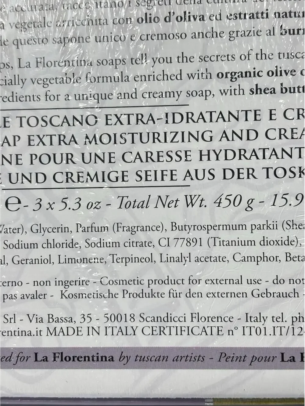 La Florentina Lavender Soap 3x150g Bars Made in Italy Olive Oil Enriched NEW